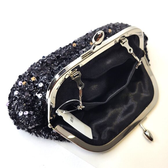 Black Sequin Clutch Purse Evening Sequin Cocktail Purse Black Crossbody Clutch - Picture 4 of 13